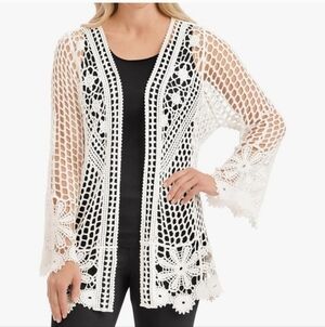 REBELLION AGAIN Floral Open Weave Cotton Crochet Open Front Kimono. Size XS